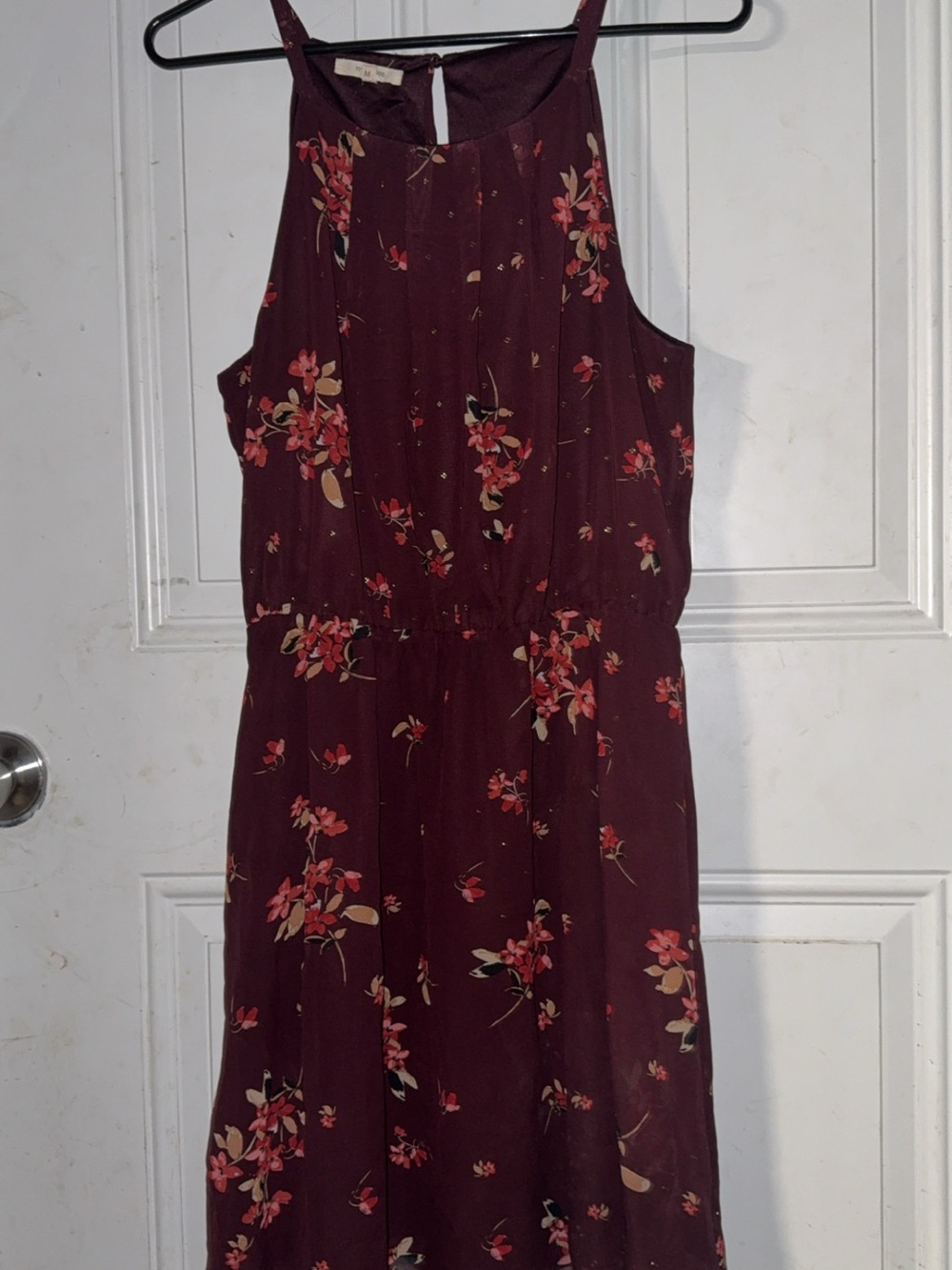 Maurices Burgundy Floral Maxi Dress with Halter Neck